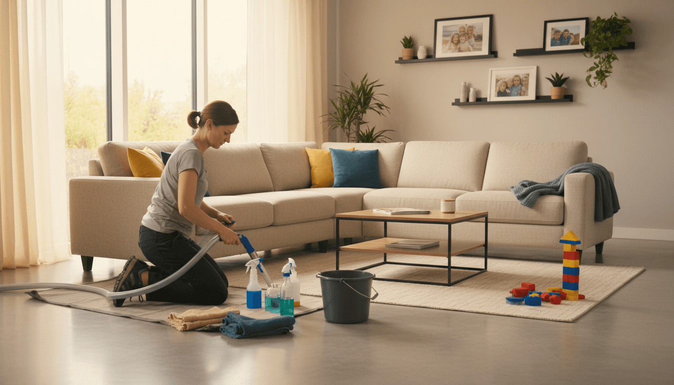 Cleaner reviewing a checklist with a homeowner in a bright apartment